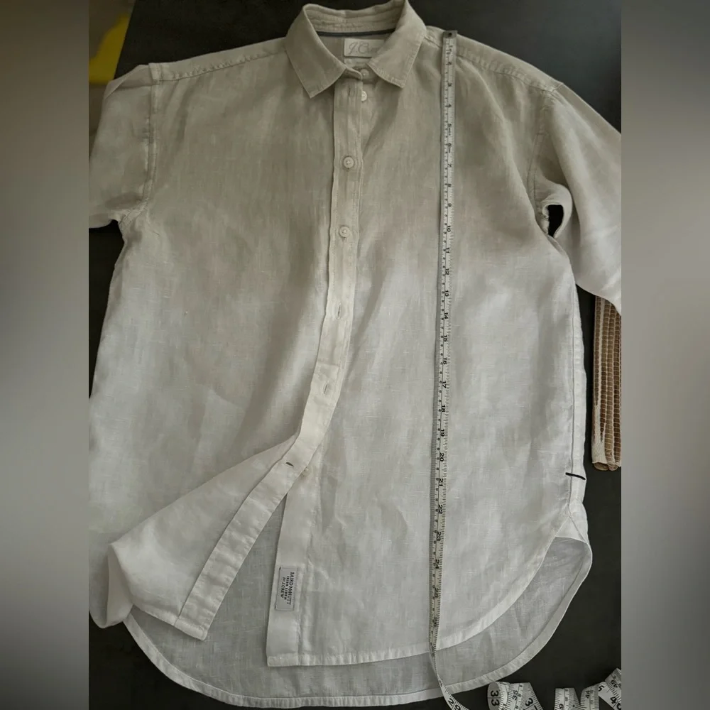 J.CREW 00 Baird McNutt 100% Irish Linen Beige White Ombre Button Front Blouse c1